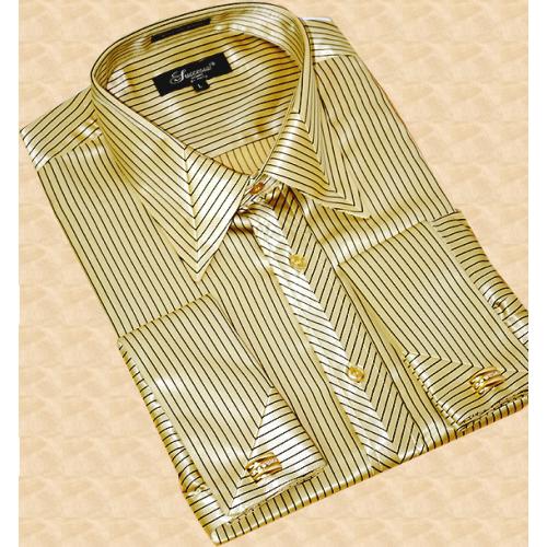Successos Satin Gold/Diagonal Stripes Satin Dress Shirt